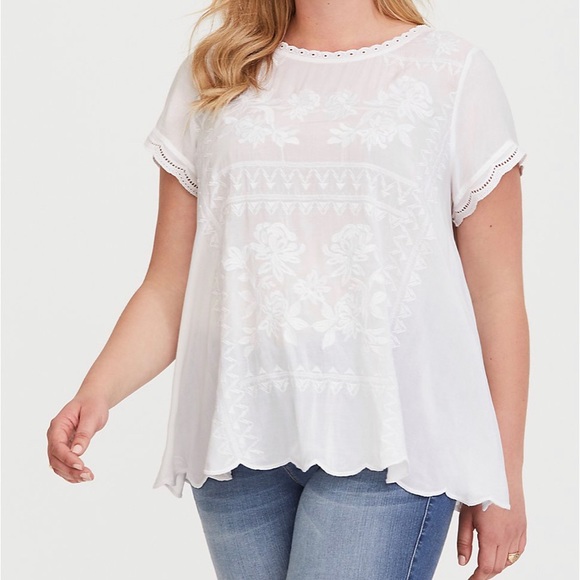 torrid Tops - Torrid White Embroidered Blouse